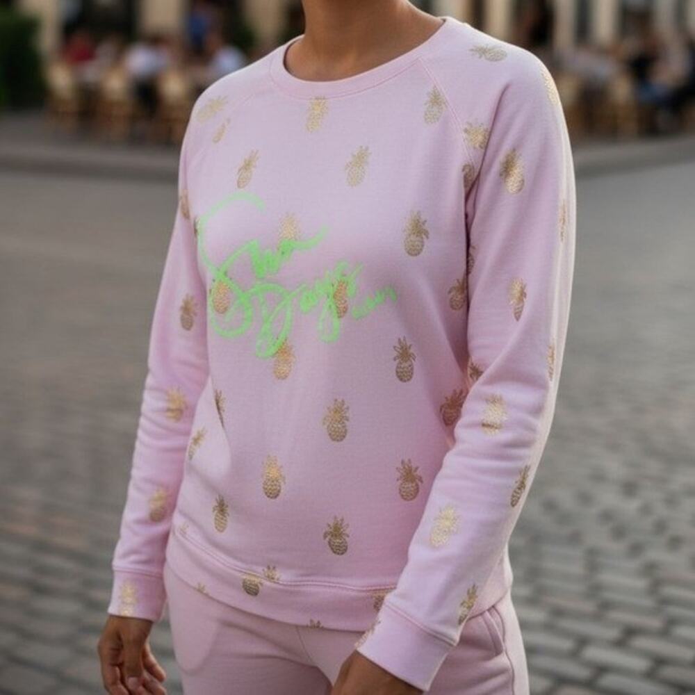 Lilly Pulitzer Pink Gold Pineapple Sun Days Graphic Pullover Sweatshirt XS